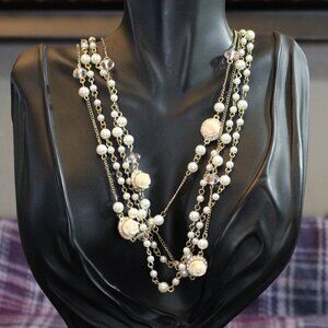 NWT Canyon Sky Faux Pearl Glass Rhinestone Rose Necklace